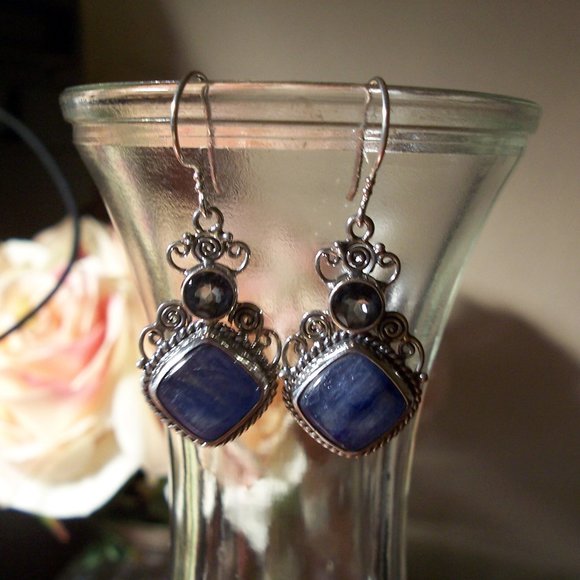 Sterling Silver Blue Gemstone Earrings - Picture 4 of 5
